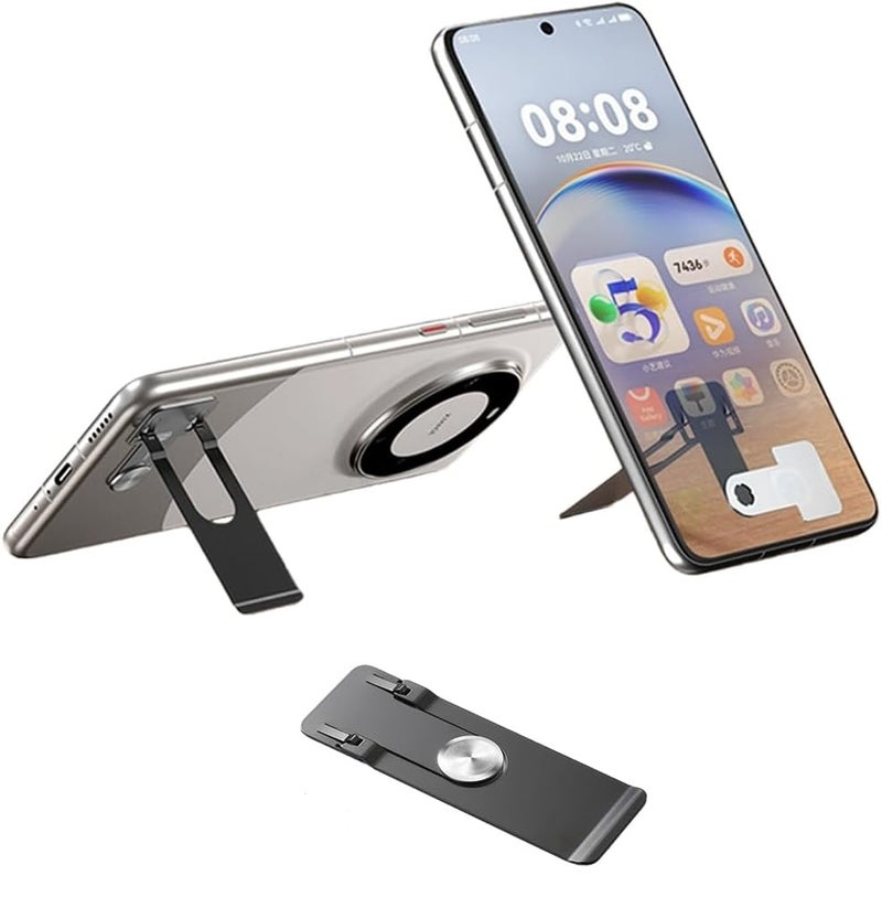 Ultra Thin Phone Kickstand, Slim Vertical and Horizontal 360° Rotating Universal Alloy Steel Metal Stable Stand, Portable Foldable Phone Stand, Pocket Friendly Phone Holder for Phone Case (Black) - Image 1